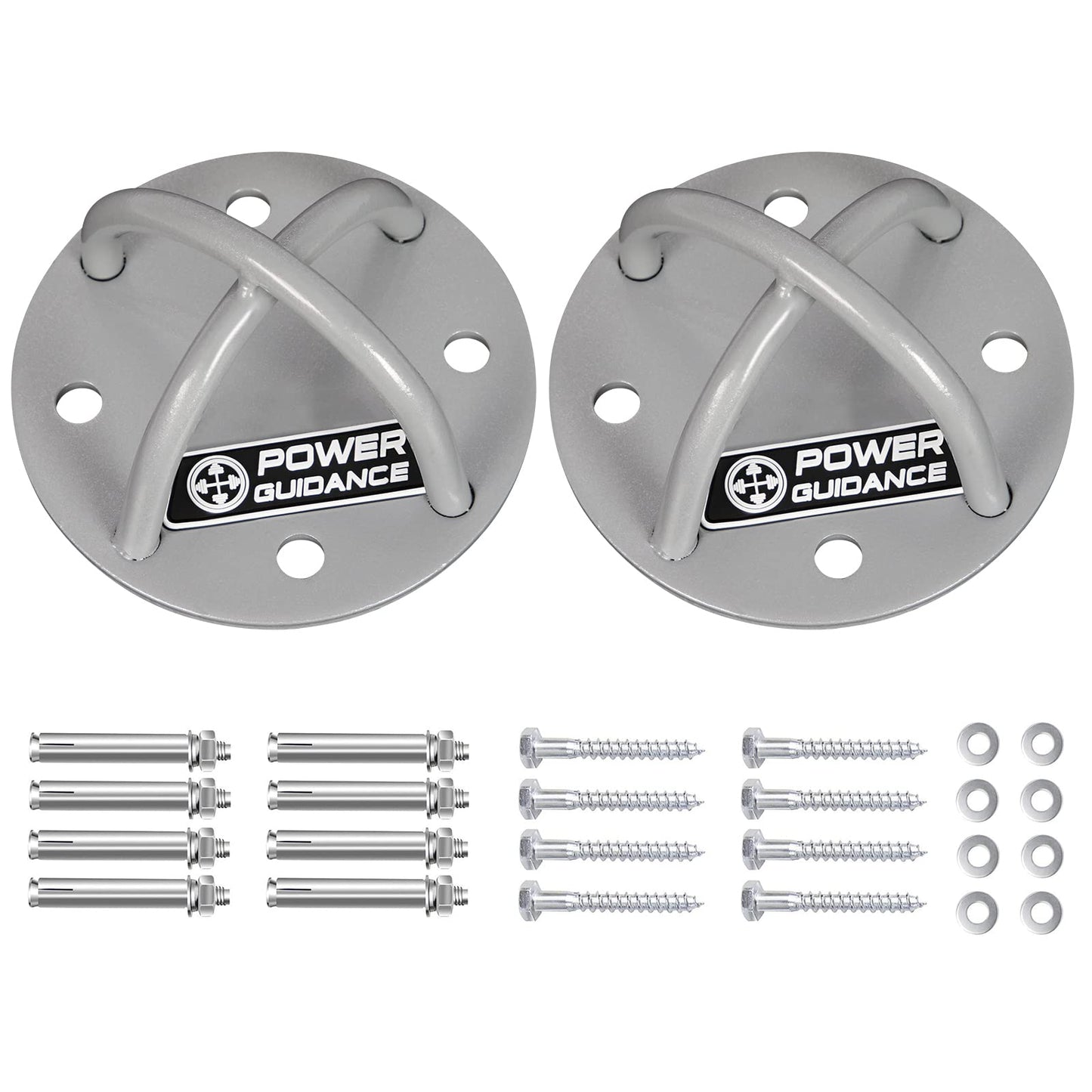 POWER GUIDANCE Wall and Ceiling Mount Bracket for Suspension Straps, Gymnastic Rings, Yoga Swings & Hammock Resistance Band Battle Rope (Sliver, Set of 2)
