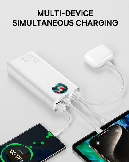 Baseus 30000mAh 65W Portable Charger, Laptop Power Bank with Digital Display, 7-Ports for MacBook Pro/Air, iPhone 16/15/14, iPad, Samsung Galaxy, Steam Deck, ASUS ROG Ally - PD3.0/QC4.0 (Black)
