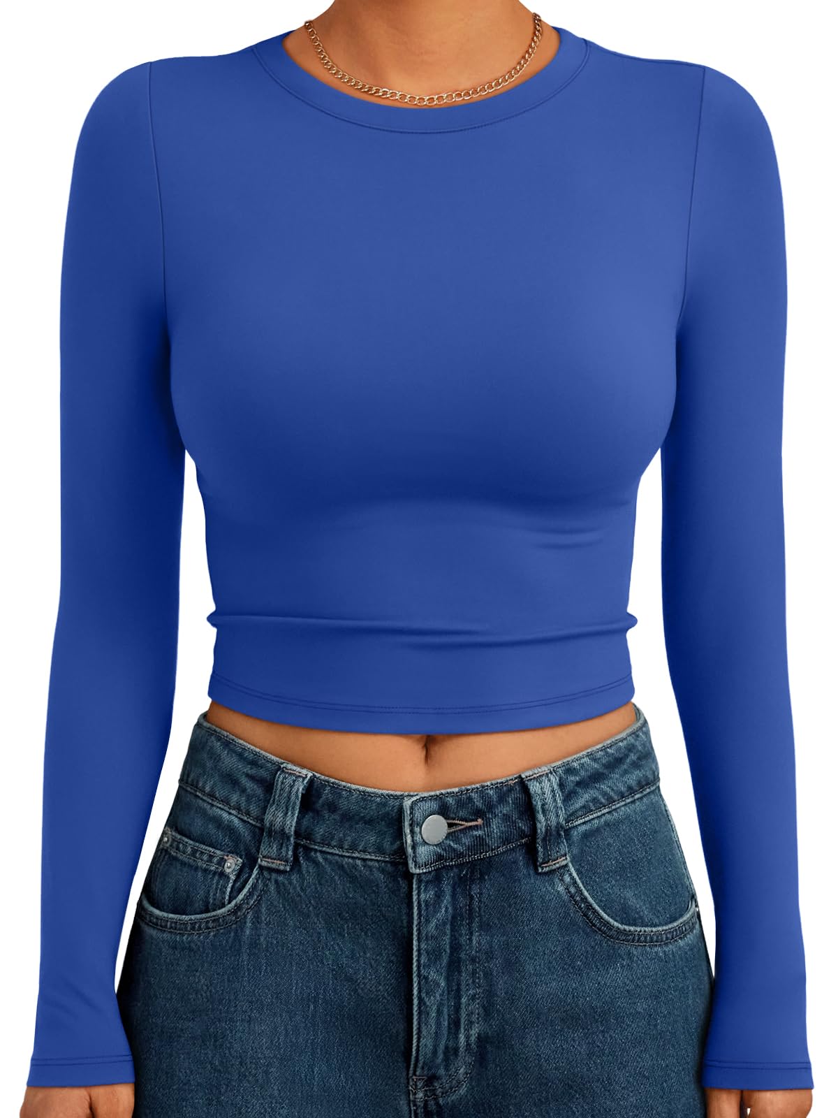 Trendy Queen Womens Long Sleeve Crop Tops Basic Slim Fitted Shirts Fashion 2025 Going Out Y2k Tops Teen Girl Clothes