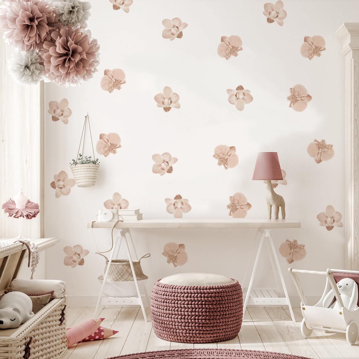 12x36 Inch Boho Floral Set Wall Decal- Nature, Leaves, Flower Themed DIY Boho Wall Decal Mural Set - 56 Pcs Stickers for Kitchen, Nursery, Office Decor - 3x2.5 Inch Decals (Boho Flower Design)