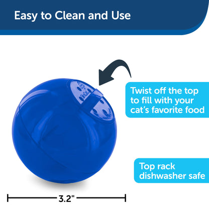 PetSafe Slimcat Slow Feeder Ball for Cats - Interactive Puzzle Game for Your Cat - Fill with Food and Treats - Great for Indoor Play for Kittens and Adult Cats, Portion Control and Fast Eaters (Blue)