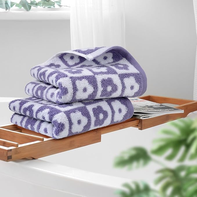 Jacquotha Cotton Hand Towels Lilac Checkered Floral