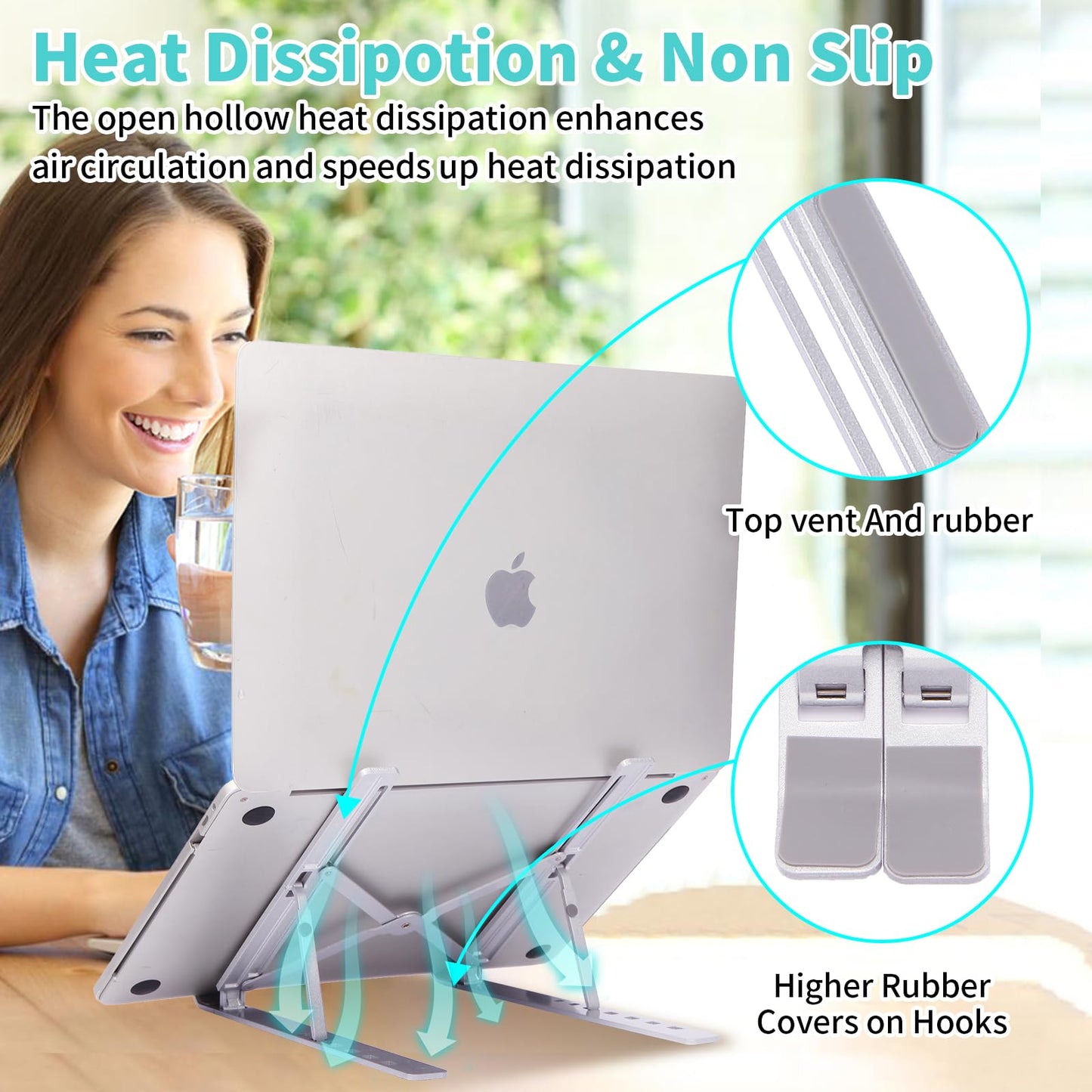 Sopholid Laptop Stand for Desk, Aluminum Metal MacBook Stand，Computer Riser for Desk, Portable Foldable Adjustable Notebook Holder, Compatible with 10-15.6 Inch Laptops, iPad, Silver.