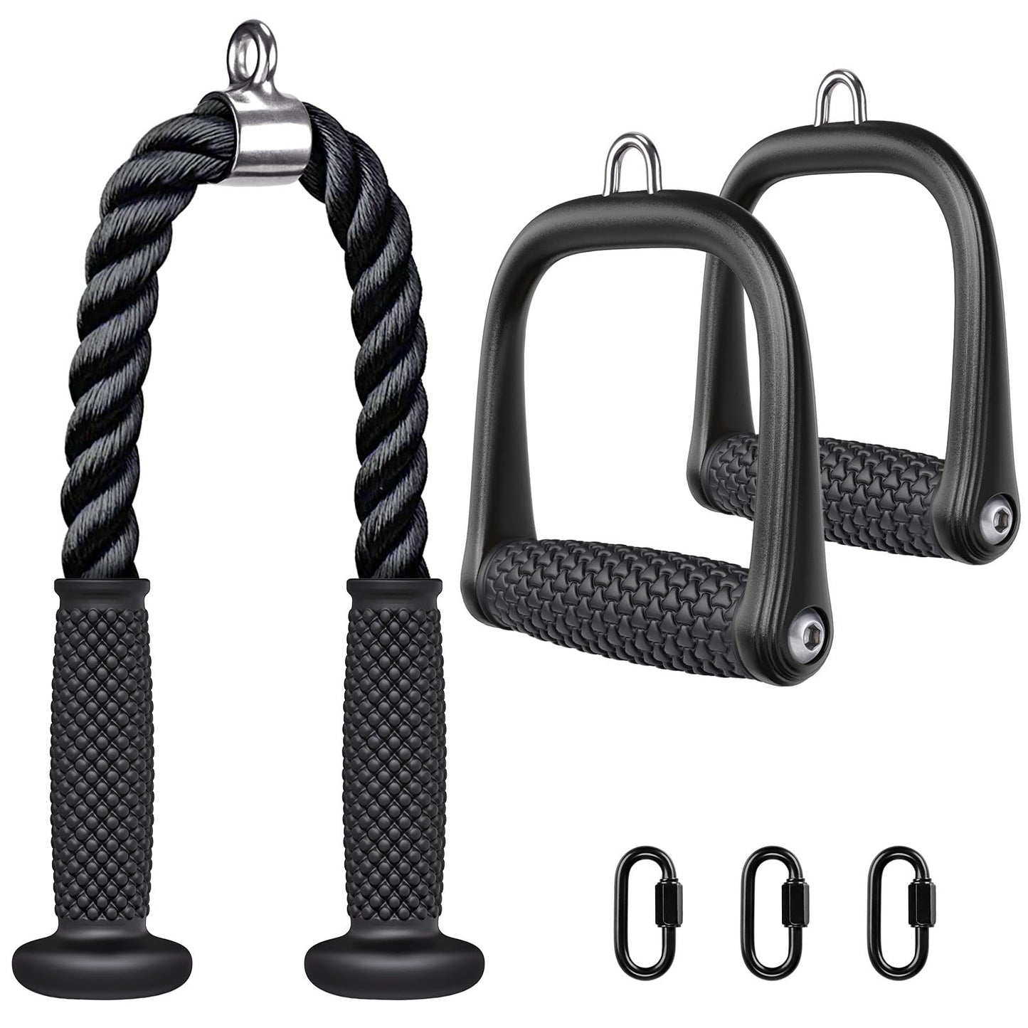 Kipika Tricep Pull Down Attachment - Cable Machine Accessories for Home Gym with 28" Nylon Tricep Rope and 2 D Handles