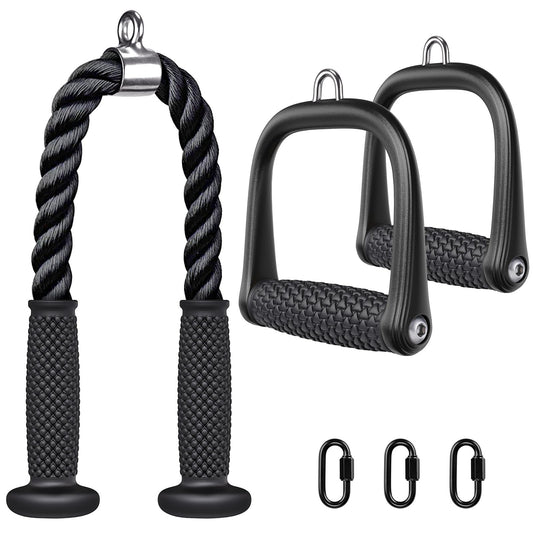 Kipika Tricep Pull Down Attachment - Cable Machine Accessories for Home Gym with 28" Nylon Tricep Rope and 2 D Handles