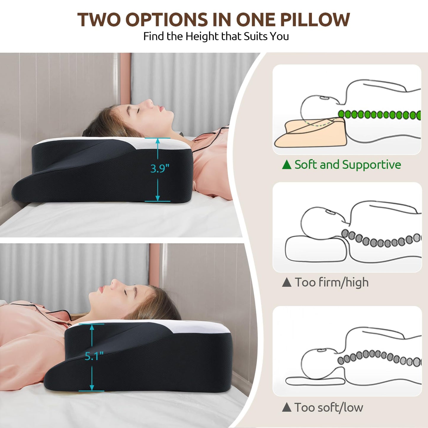 DONAMA Cervical Neck Pillow for Pain Relief,Odorless Contour Memory Foam Pillows with Cooling Pillowcase Cozy Sleeping, Orthopedic Ergonomic Bed Pillows for Side Back Stomach Sleepers