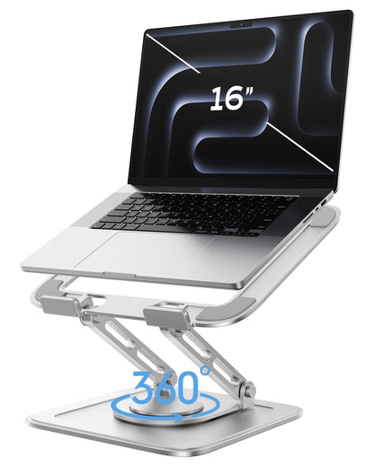 Adjustable Laptop Stand, Computer Stand with 360 Rotating Base, Ergonomic Laptop Riser Mount for Desk Foldable Protable Computer Desk Fits with MacBook Pro Air (10-16") - Black