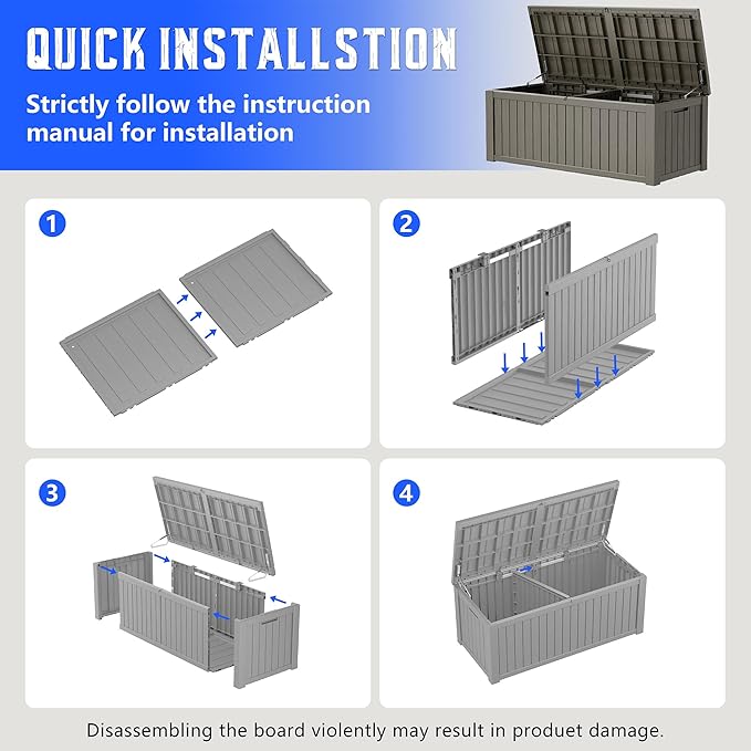 Outdoor Storage Box, Resin Deck Boxes Indoor and outdoor, Waterproof Storage Box Lockable Lid (Grey,200 Gallon)