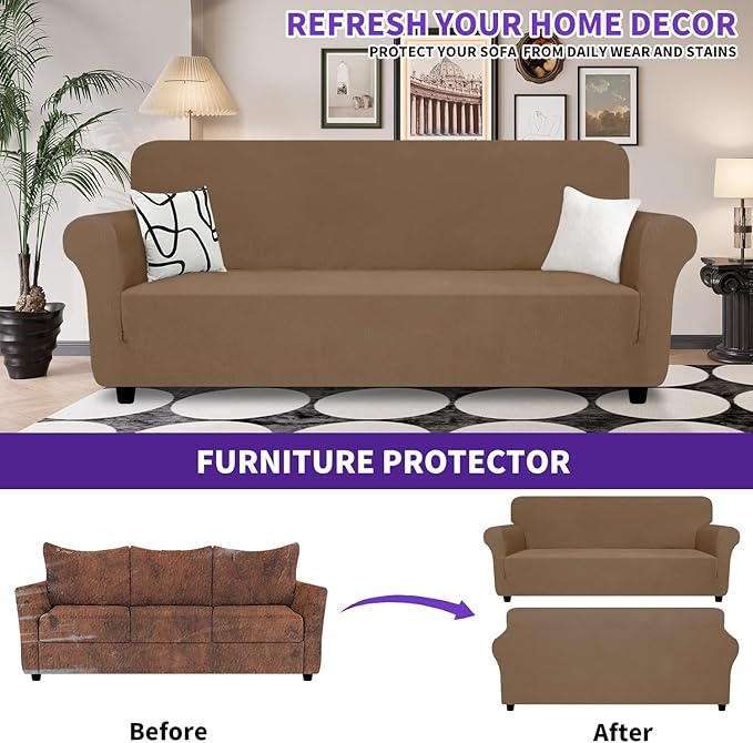 ZNSAYOTX Super Stretch Sofa Cover, New Striped Sofa Covers Fitted Slipcovers
