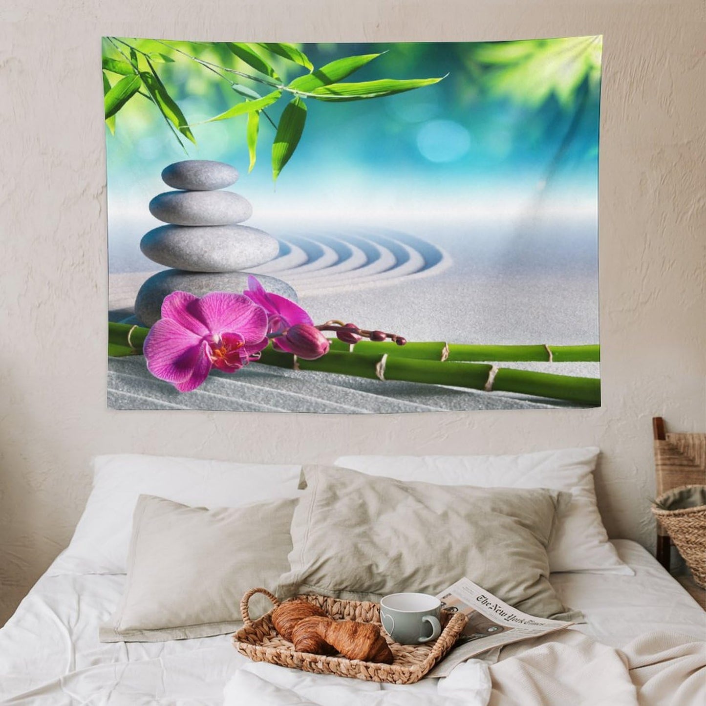 ZhiRain Spa Tapestry Wall Hanging Sand Orchid and Massage Stones Garden Yoga Zen Tapestries Home Decor for Living Room Bedroom Apartment Farmhouse Dorm 30"x40"