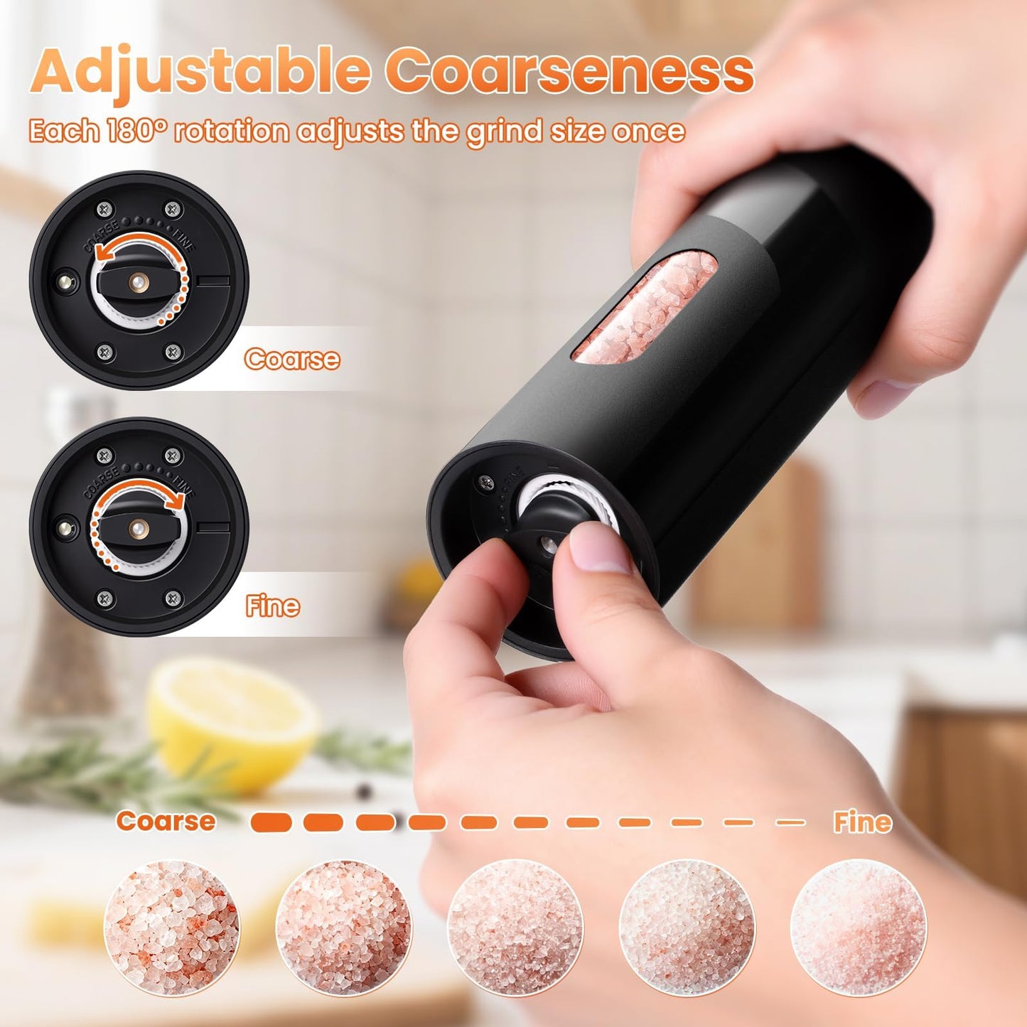SmartTrends 110ml Electric Salt and Pepper Grinder Set, 2-Pack Auto Salt and Pepper Shakers with Large Capacity, Rechargeable, Adjustable Coarseness for Kitchen, Outdoor Dining (Black & White)
