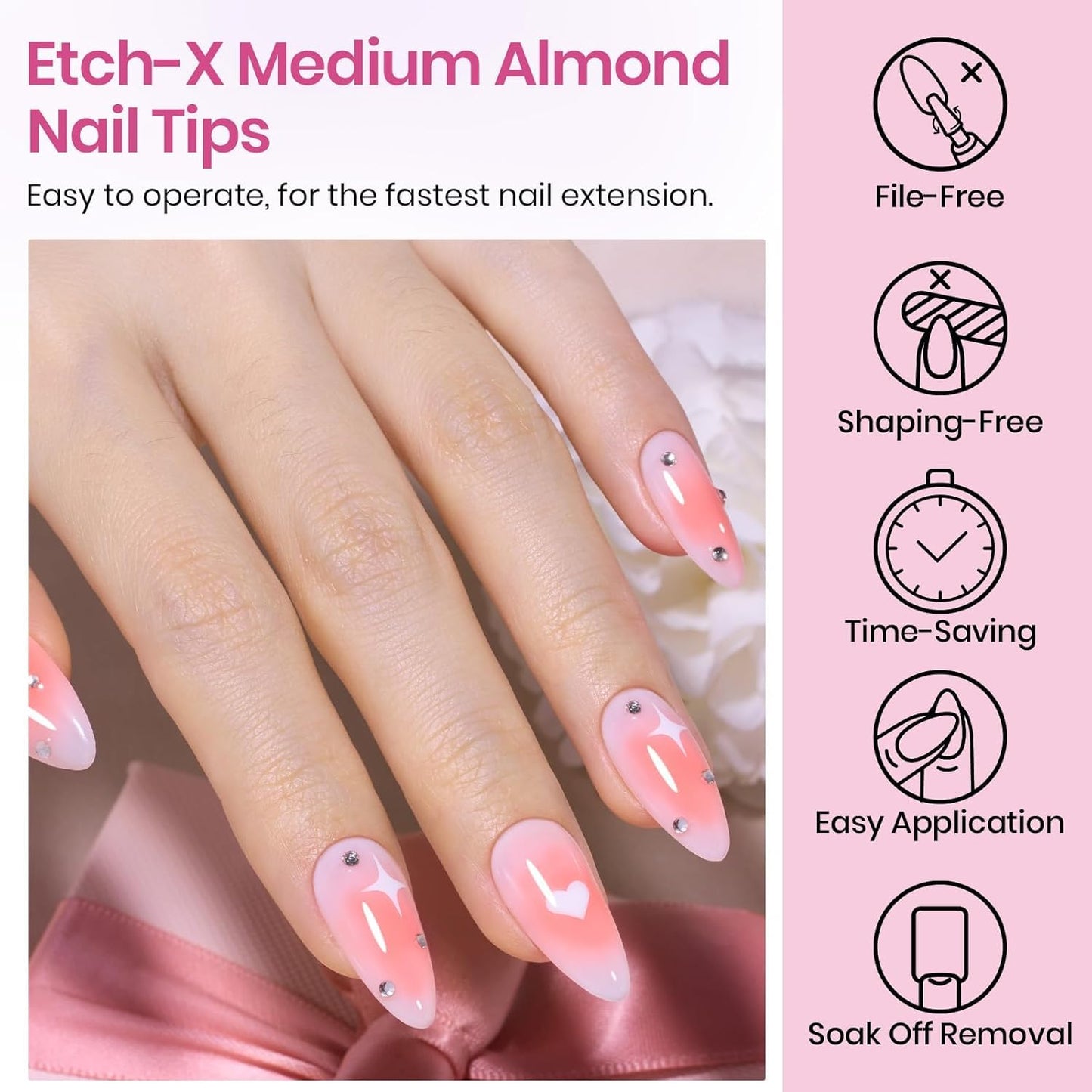 Beetles Gel Nail Kit Short Almond with Nail Dehydrator and Primer, 576Pcs Half Matte Etch-X Gel Nail Tips Solid Nail Glue Mini Nail Lamp Acrylic Nail Tips Easy DIY Nail Extension Set Gift for Women