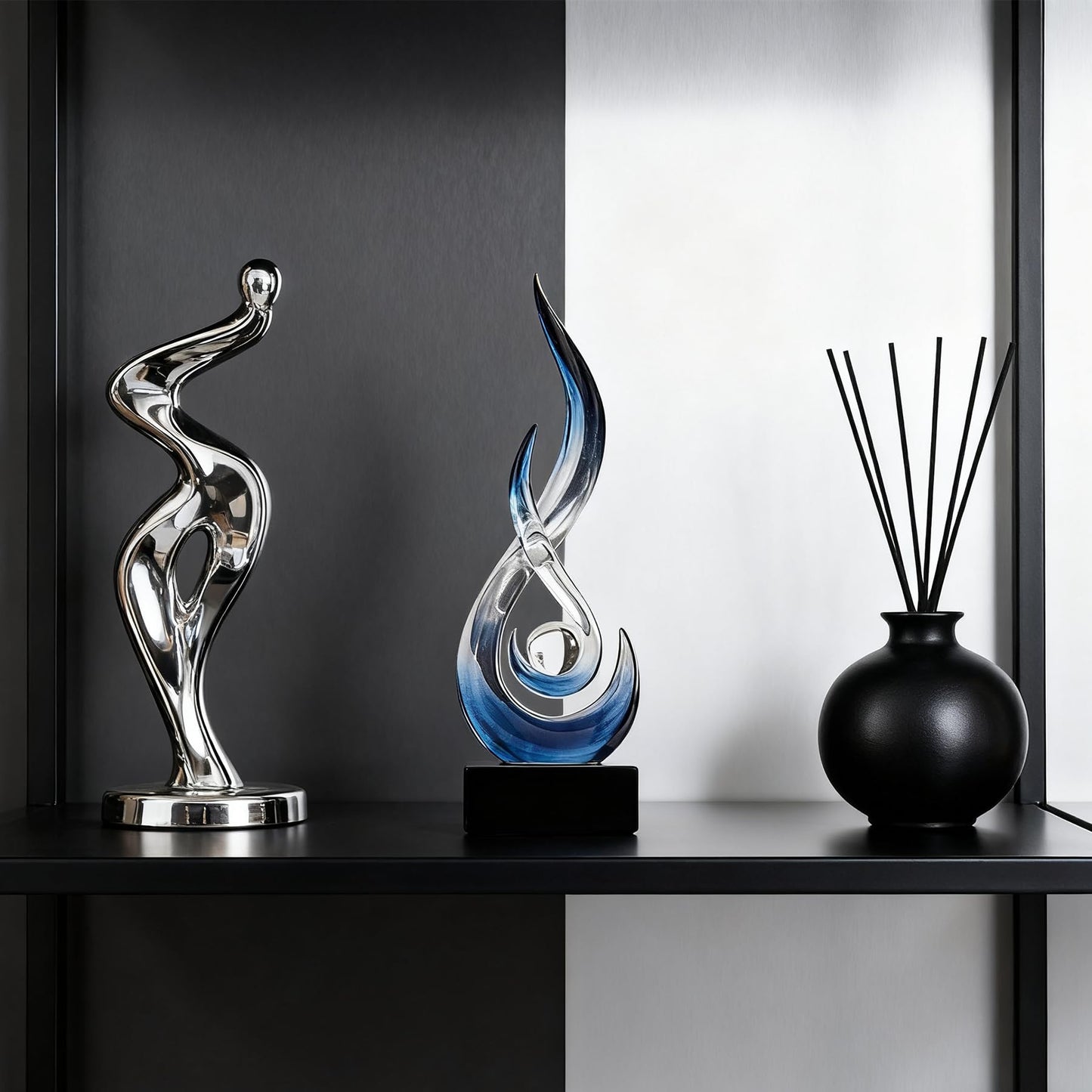 XGZY 15inch Flame Sculpture: Resin Flame Shaped Art Decoration, Suitable for Home, Wine Rack, Office, Bookshelf (Blue Gradient)