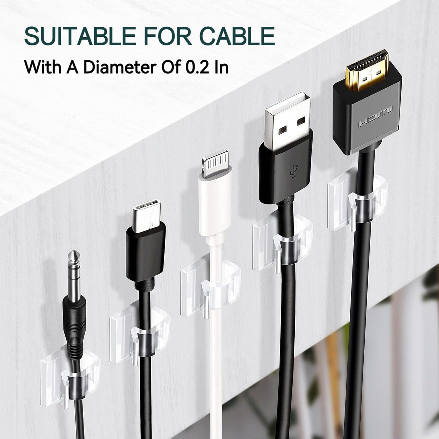 SZFUDIGO Cable Clips，50PCS Electrical Cord Management Adhesive Cable Wire Clip Wire Clips Wall，Used for Cars, Offices, and Homes Cable Clips Cord Organizer (Transparent)