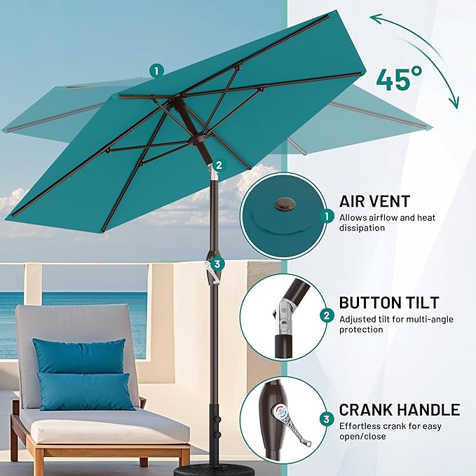 AreShark 7.5FT Patio Umbrella Table Market Umbrella with 6 Sturdy Ribs, Button Tilt/Crank, Heavy-Duty Outdoor Umbrellas for Pool, Deck, Garden and Backyard, Cerulean