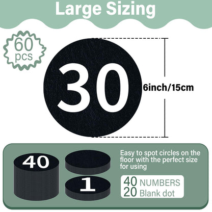 60 Pcs 6" Large Removable Number Spot Markers Black Classroom Floor Stickers with Numbers 1-40 Vinyl Floor Decals Line up Sitting Dots Stickers for Teachers Students for Elementary Preschool