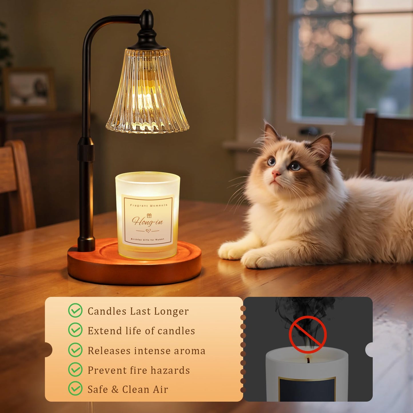 Black Walnut Candle Warmer Lamp with Timer Dimmable,Birthday Gifts for Women,Adjustable Height Wax Melt Warmer for Jar Candles,House Warming Gifts New Home,Ideal for Office,Dorm,Bedroom Home Decor