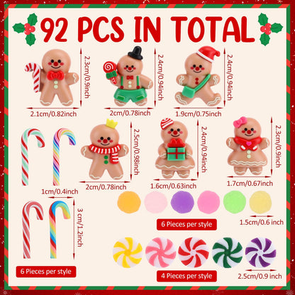 JolliLudo 92 Pcs Mini Christmas Candy Canes for Crafts Plastic Christmas Fake Candy Decor Gingerbread Man Rainbow Peppermint Gumdrops Ornaments for Xmas DIY Craft Party Decor Supplies