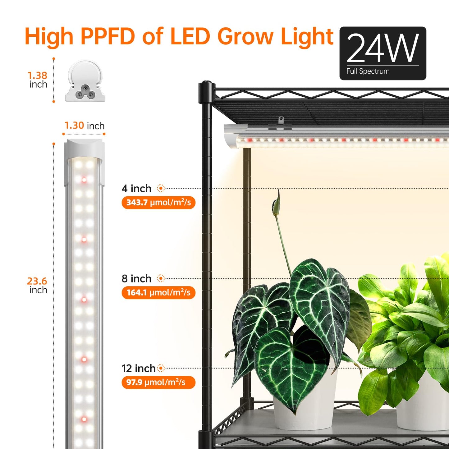 Bstrip Plant Stand with Grow Light, 5-Tier Plant Shelf with 4 Pack T8 Full Spectrum Grow Light for Indoor Plant Seed Starting, Winter to Spring Transition, Seed Tray, Timer & Wheels, 23.5"x13.8"x 59"