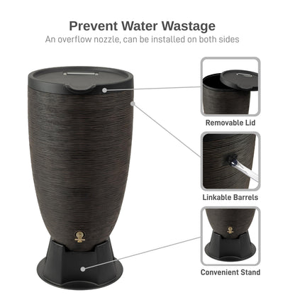 RTS Home Accents 50-Gallon Newport Rain Barrel with Stand and Removable Lid, Bronze Color