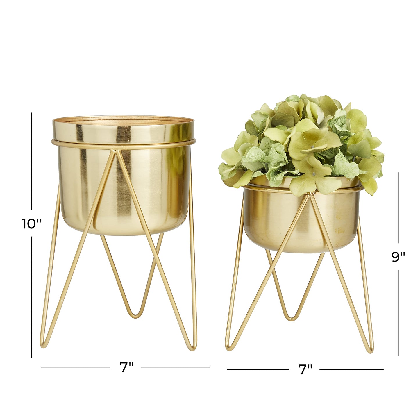 CosmoLiving by Cosmopolitan Metal Indoor Outdoor Planter Small Planter Pot with Removable Stand, Set of 2 Planters 7", 7"W, Gold
