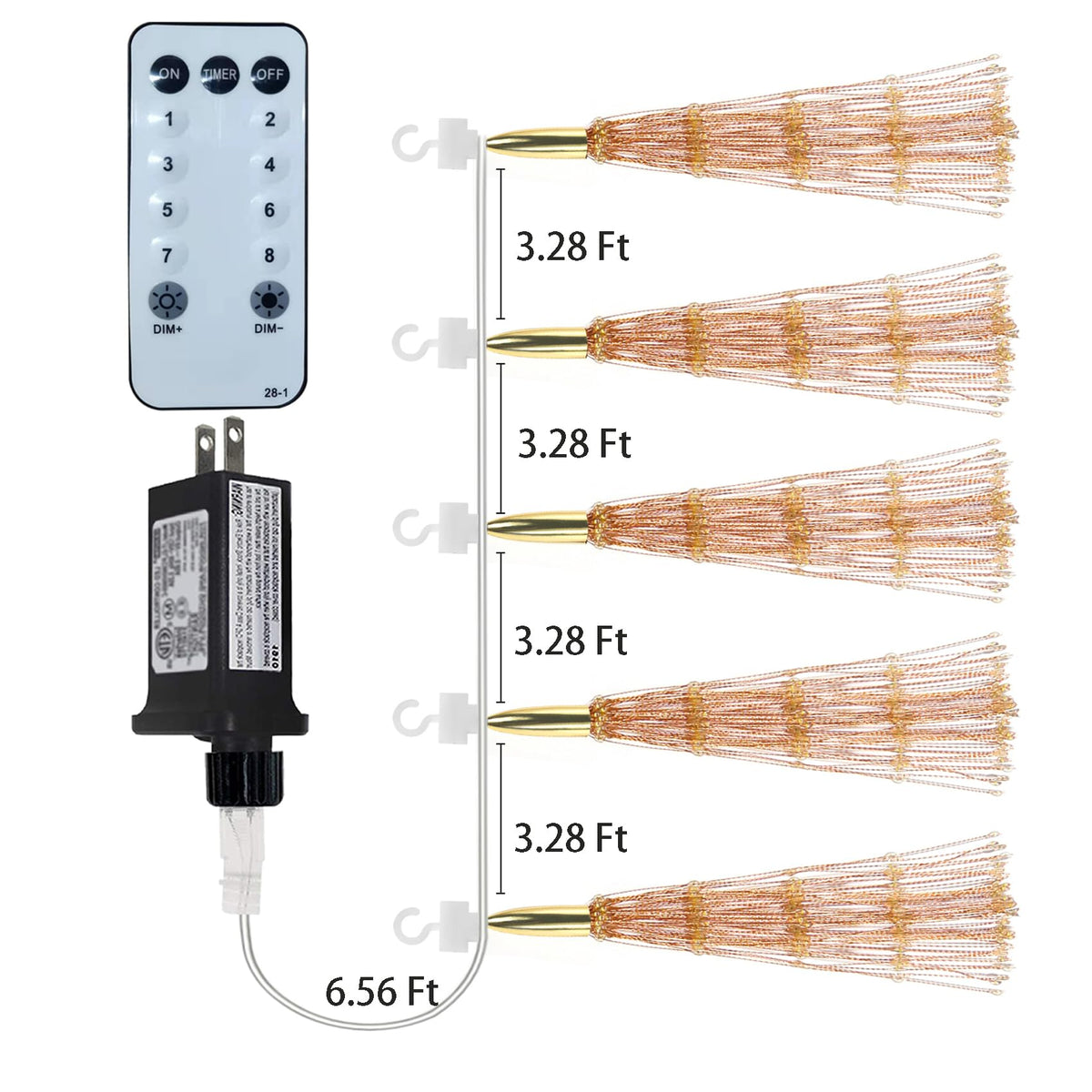 SHUKAN 5 Pcs 1000 LED Plug-in Starburst Sphere Lights, Firework Light 8 Modes Dimmable Remote Control Waterproof Hanging Fairy Light, Copper Wire Lights for Patio Party Tent Christmas (Warm White)