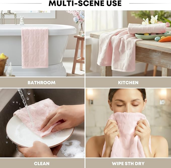 Artoid Mode 1 Pc Pink 3D Rabbit Jacquard Easter Hand Towels