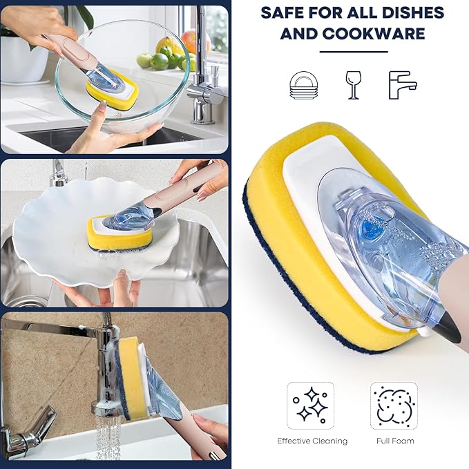 RIMAY Dish Brush with Soap Dispenser, Dish Washing Brush with Handle, Soap