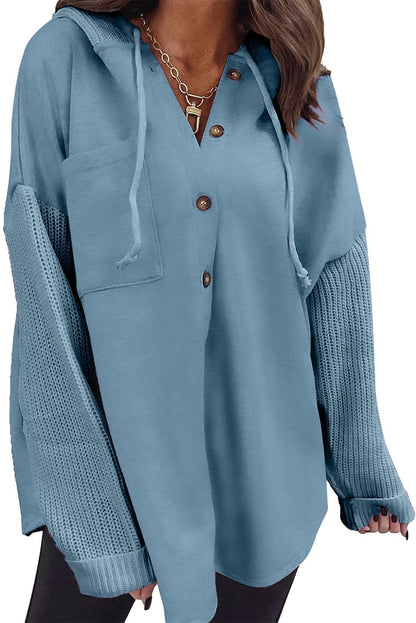 SHEWIN Oversized Sweatshirt for Women Loose Fit Casual Long Sleeve Button Hooded Sweatshirts Hoodies with Pocket