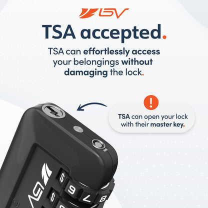 BV Black Combination Lock, TSA Approved, Resettable, 1000 Possibilities