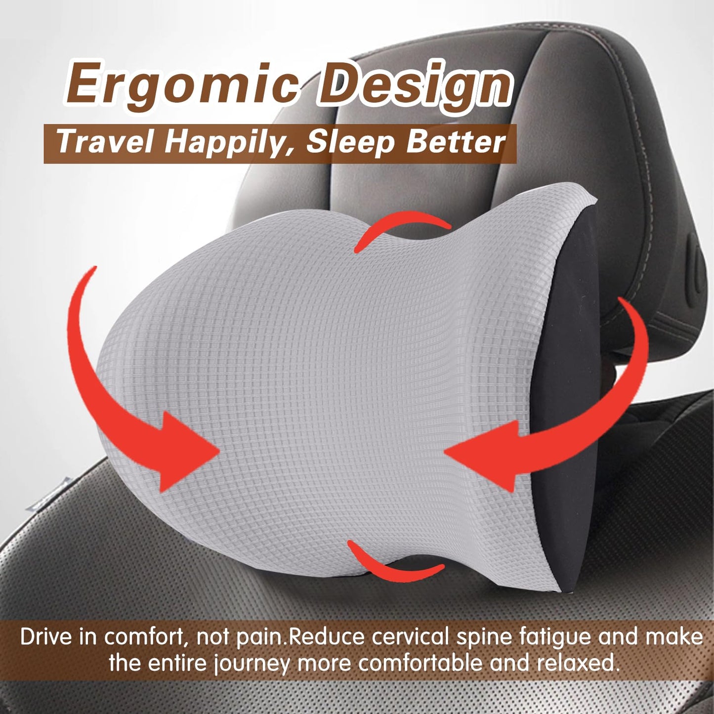 SPRFUFLY Make Relaxing Car Headrest Pillow, Car Pillow for Driving with Adjustable Strap, Breathable Removable Cover & Ergonomic Design - Softness Travel Car Neck Support Pillow(Black, 1PC)