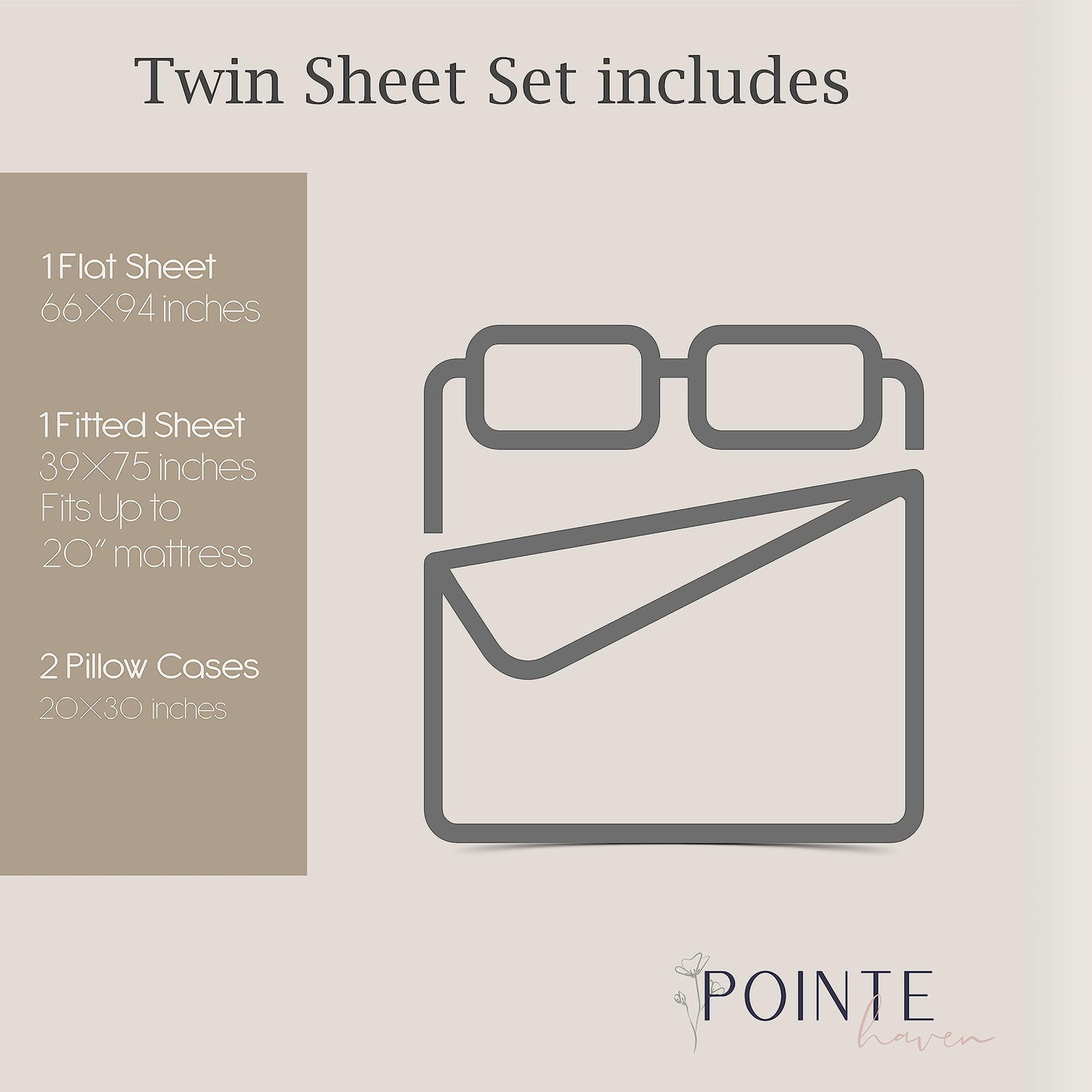 Pointehaven Bedding 3 Pieces Twin 100% Cotton Percale Sheets- Printed Bed Sheet & Pillowcase Sets- Soft Cotton Bed Sheets Set- Fits Mattress 18 inches Deep Pocket (Twin, Cedar)