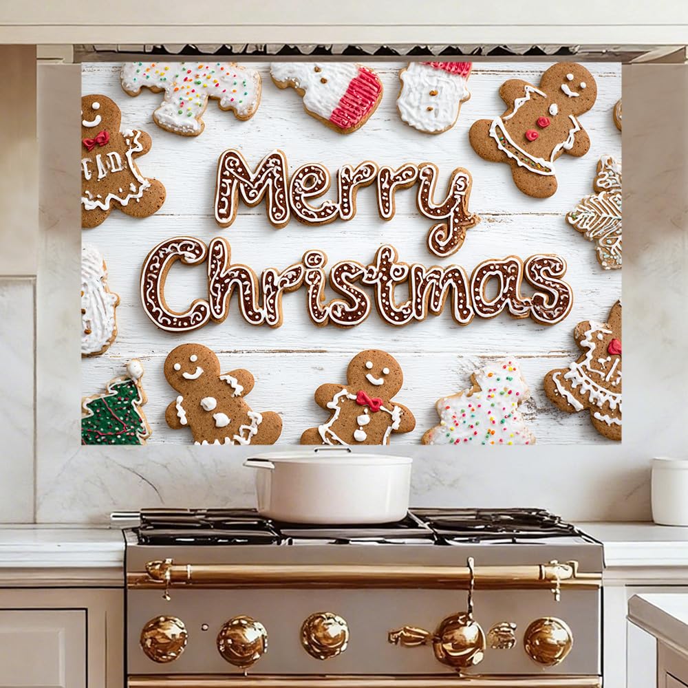 WDESYADMS Kitchen Wall Decals 35.4x23.6 Inch Christmas Gingerbread Cookie Pattern PVC Holiday Baking Theme Decorative Wall Sticker for Festive Cooking Spaces