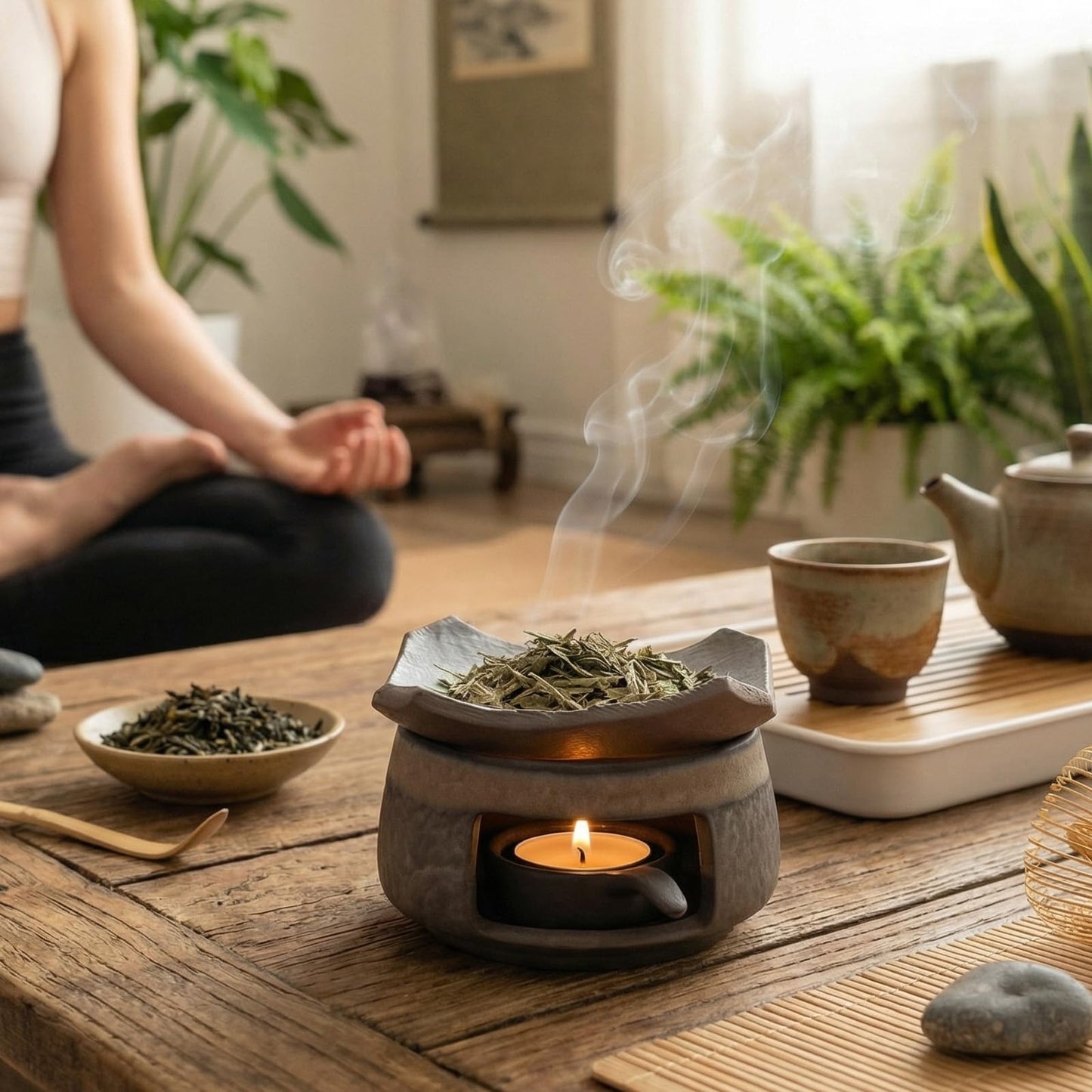Ceremony Ceramic Incense Holder Aromatherapy Diffuser, White Sage Incense Burner, Herb Burner & Candle Wax Warmer with Tealight Holder, Home Fragrance Accessories for Relaxation & Meditation