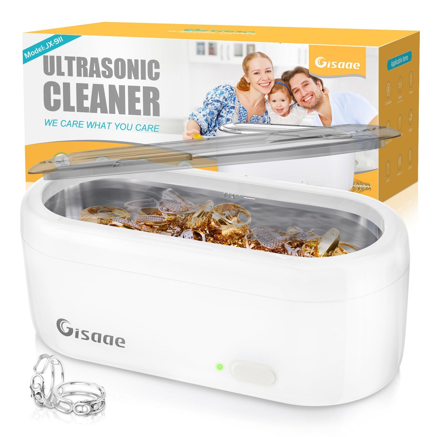 Gisaae Ultrasonic Cleaner, 47000Hz Jewellery Cleaner 360ML for Necklace Ring Glasses Jewelry Glasses Watch Coins Retainer