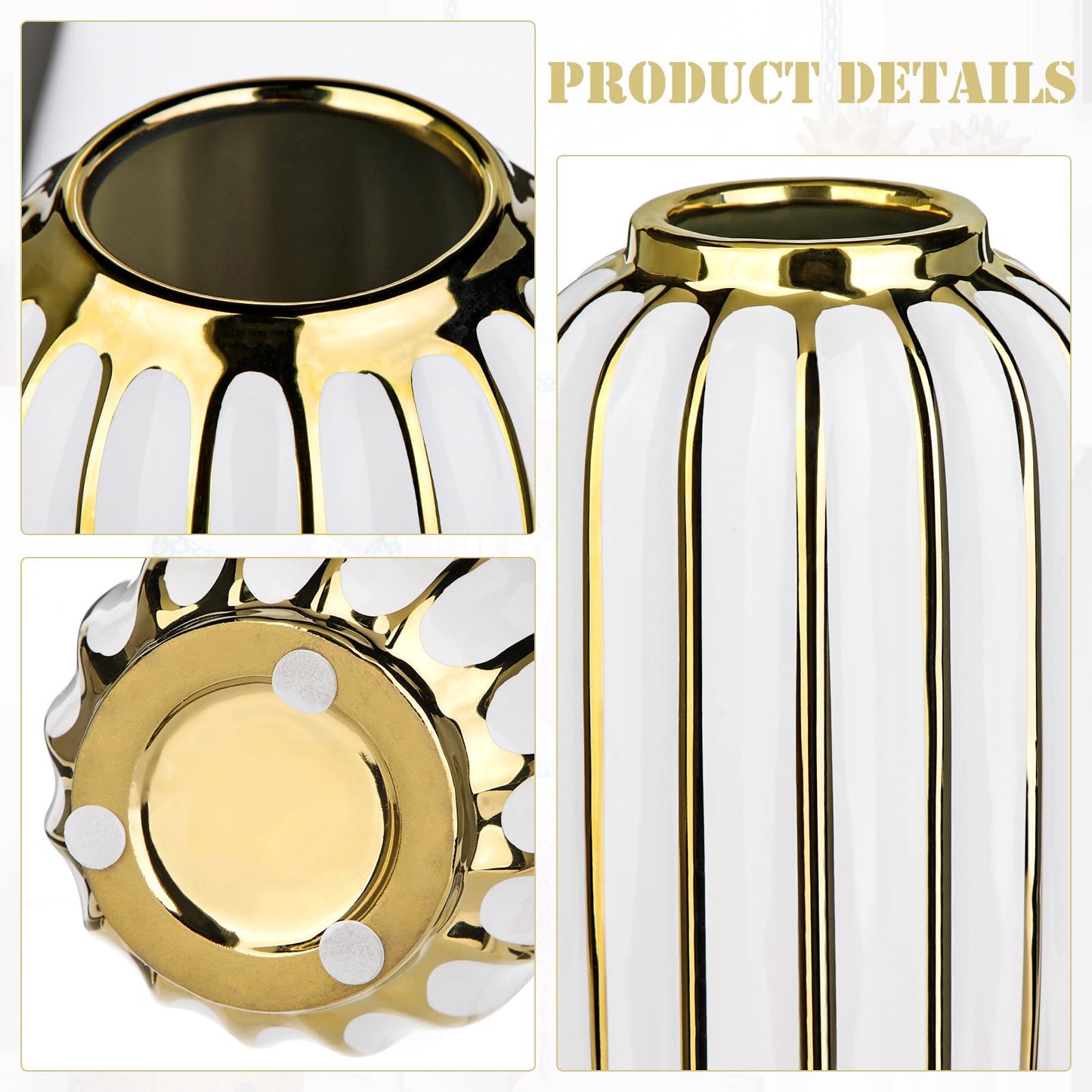 Briful Gold Plated Lantern Ceramic Vase Home Decor Creative Design Porcelain Decorative Flower Vase 8.66'' White Ceramic Vases for Wedding Anniversary Decoration