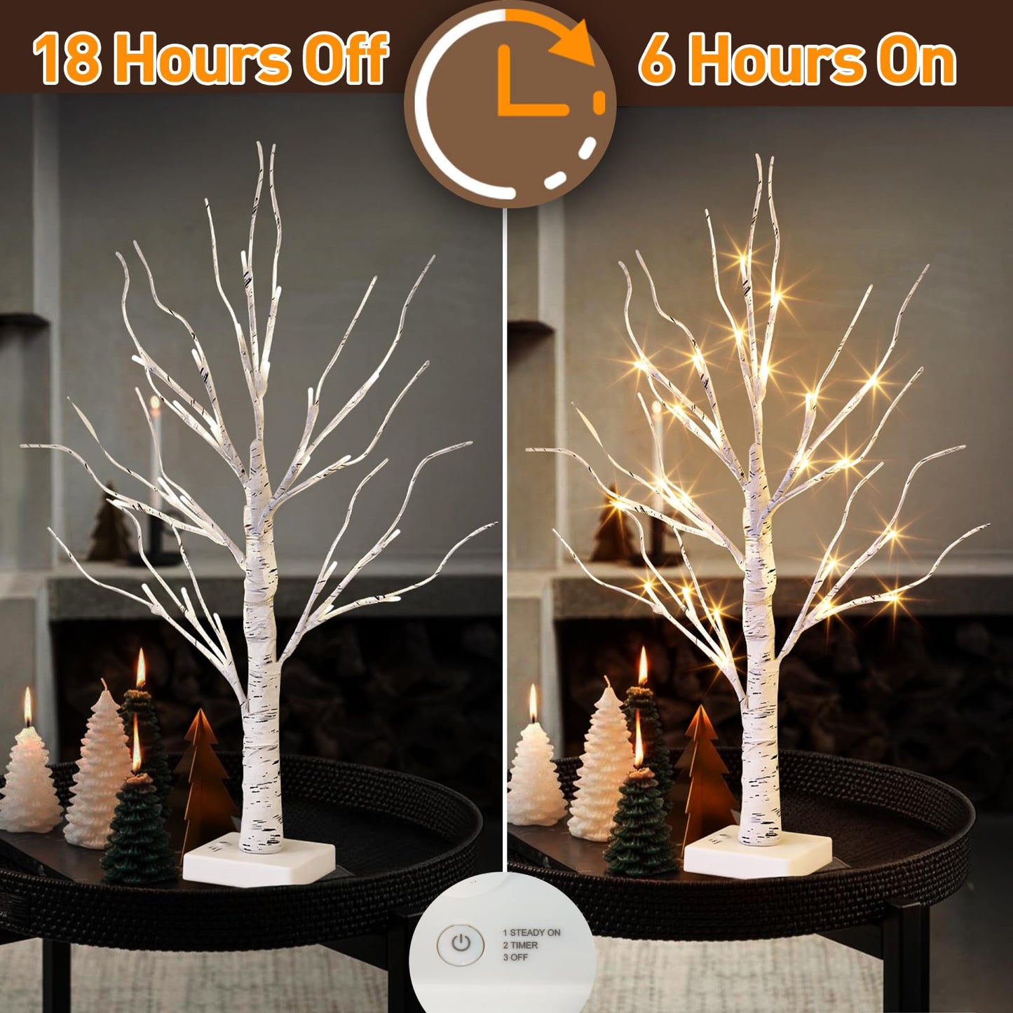 EAMBRITE Lighted Birch Tree Christmas Decorations for Home, White Birch Tree with Lights, 24 LED Lighted Mini Money Tree Twig Tree Battery Operated with Timer, Indoor Table Centerpiece Decor (2FT)