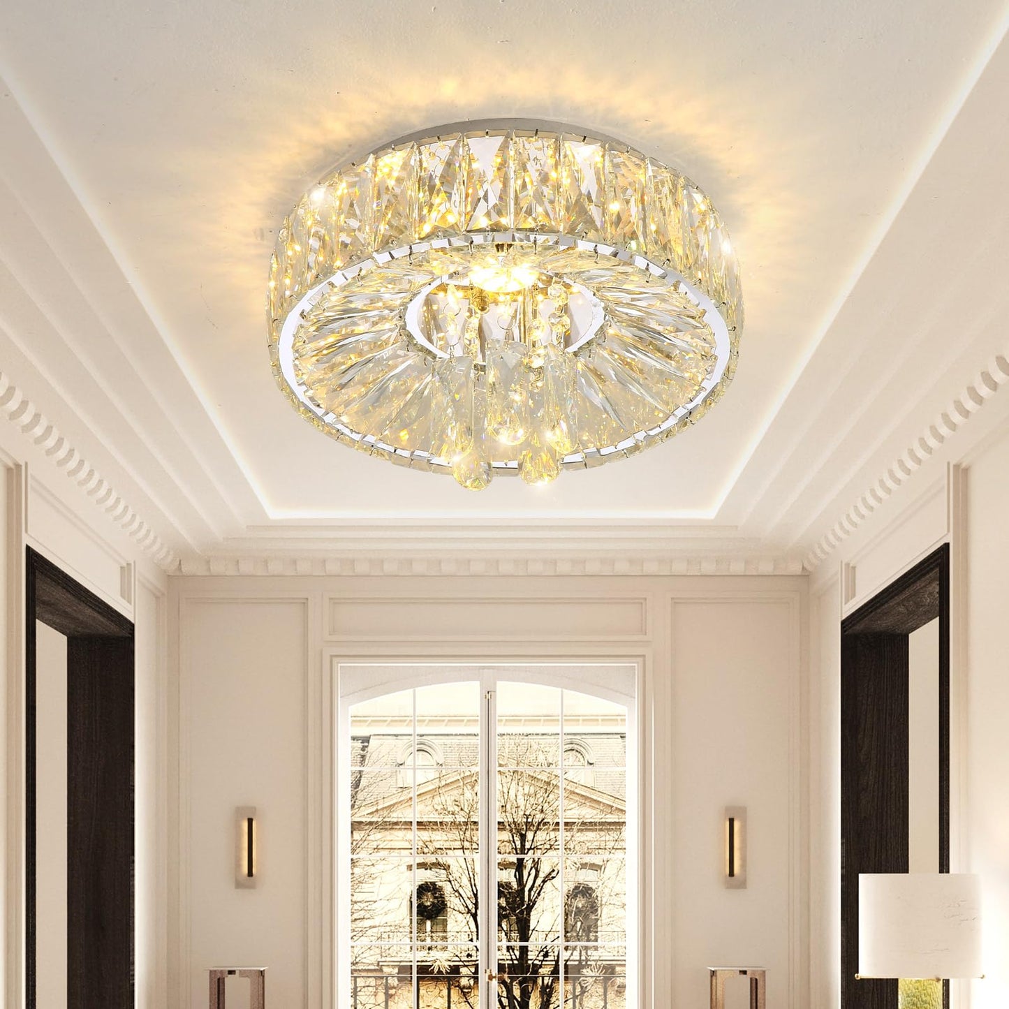 dolria Mini Chandelier Modern Crystal Chandeliers for Hallway Light Fixture LED Flush Mount Ceiling Light Dimmable Lamp for Dining Room Living Room Bedroom