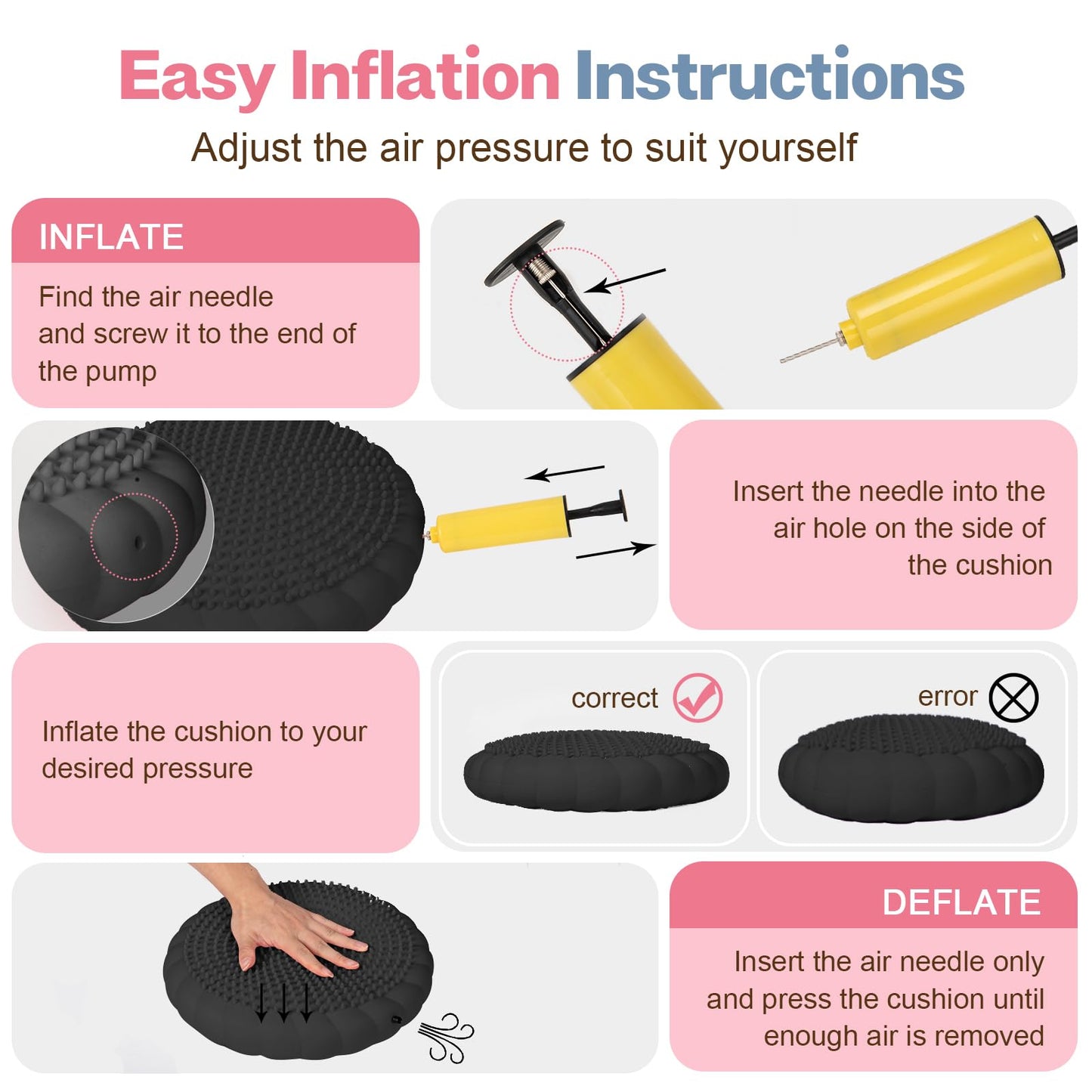 kisnbld Wobble Cushion, Extra Thick Wiggle Seat for Sensory Kids, Non-slip Balance Disc with Inflation Pump for Adults Core Strength, Posture Improvement & Physical Therapy (13.5in/34cm)