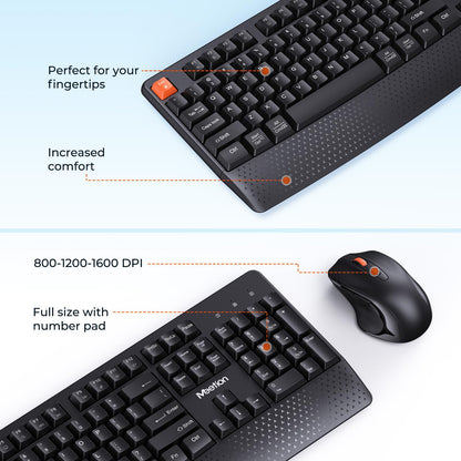 MEETION Wireless Keyboard and Mouse, Full-Sized Cordless Keyboard with Wrist Rest and 3 DPI Adjustable Mouse, Keyboard and Mouse Set with 2.4GHz USB Receiver, for PC/Computer/Laptop/Windows/Mac, Pink