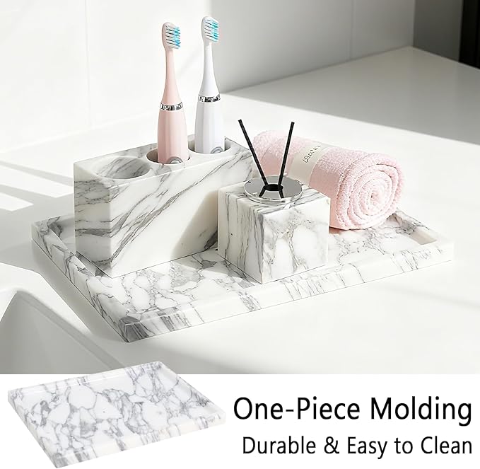 Real Luxurious Natural Marble Vanity Tray Genuine Marble Storage Tray