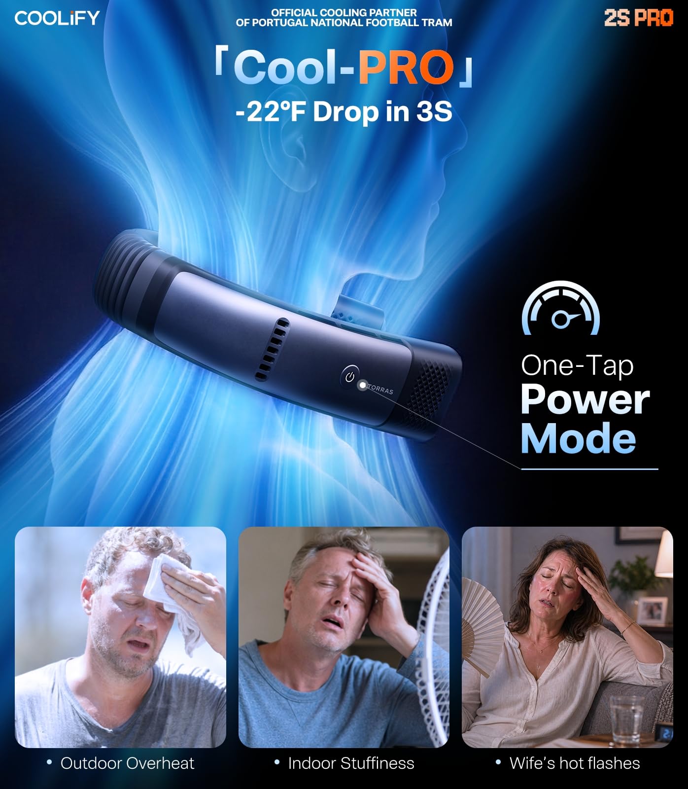 TORRAS Coolify 2026 Neck Air Conditioner 2S PRO, Ice-Feel Semiconductor Cooling Neck Cooler & Personal Air Conditioner for Golf, Travel & Music Festival, Premium Gift for Father Husband Men, Black