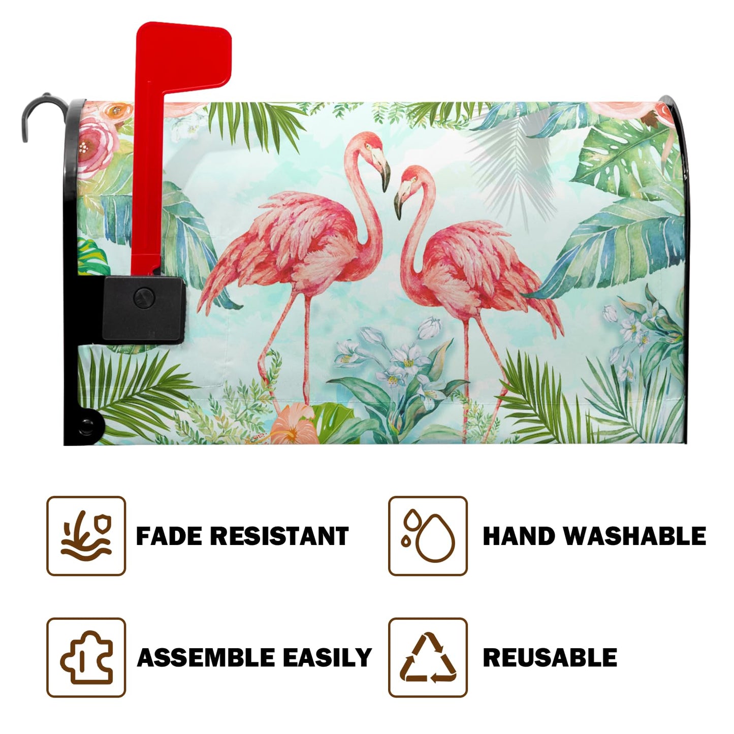 Summer Mailbox Covers Flamingo Flowers Tropical Mailbox Cover Post Letter Box Cover for Garden Standard Size 21x18 in Mail Box Wraps for Yard Home Decor