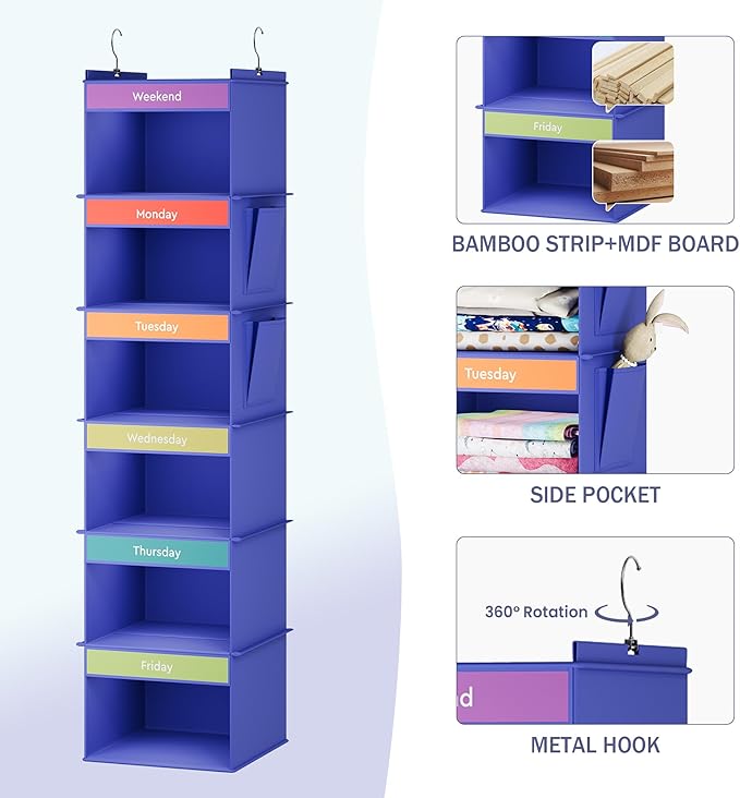 YOUDENOVA 6-Shelf Weekly Hanging Closet Organizer, Weekly Clothes Organizers
