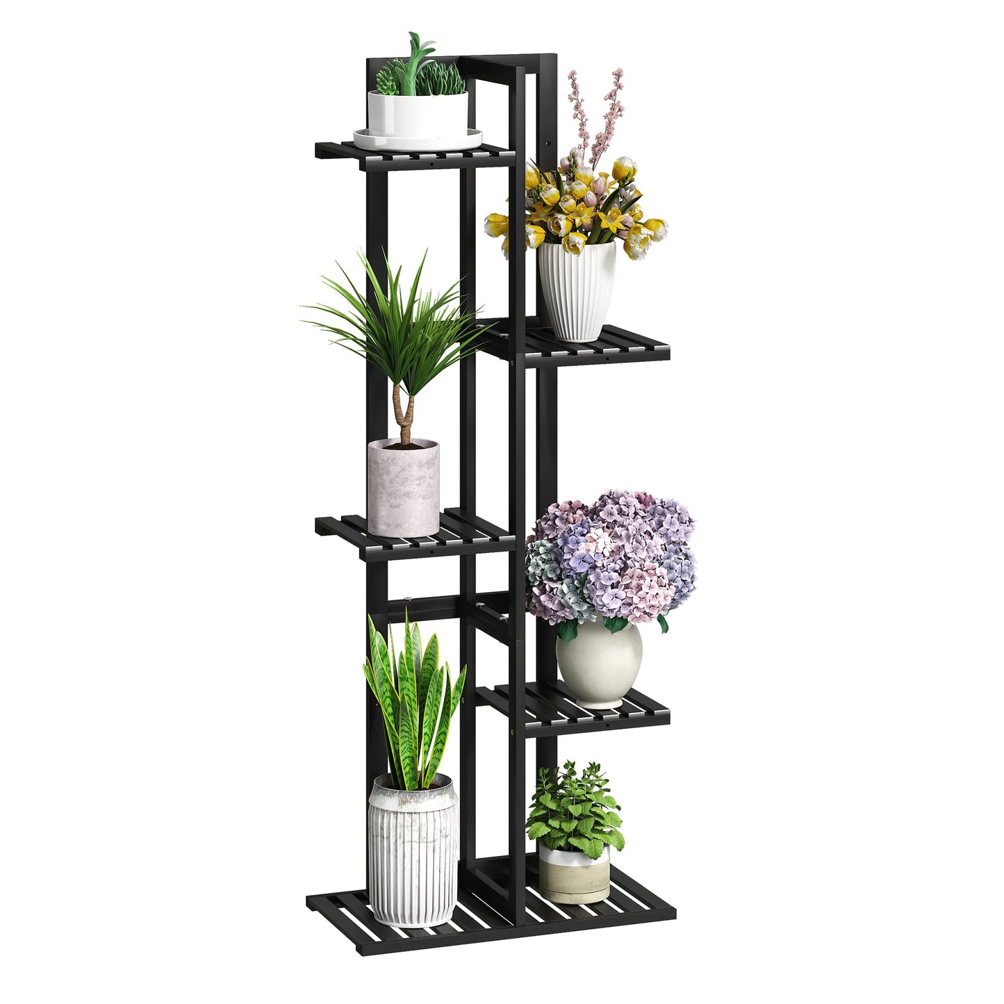 BMOSU Bamboo Plant Stand for Indoor Outdoor Plants Corner Tall Plant Shelf 6 Potted Holder Shelf Plant Rack Holder Display Rack(Black)