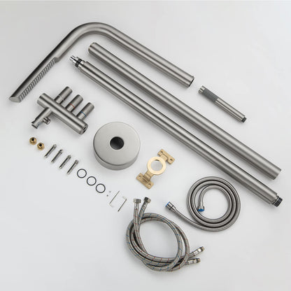 RBROHANT Outdoor Shower Brass Outside Shower Kit for Backyard Garden Pool Beach, Freestanding Outdoor Shower Fixtures with Overhead Shower Head and Handheld, Floor Mounted, Brushed Nickel, RB0089
