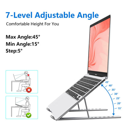 Sopholid Laptop Stand for Desk, Aluminum Metal MacBook Stand，Computer Riser for Desk, Portable Foldable Adjustable Notebook Holder, Compatible with 10-15.6 Inch Laptops, iPad, Silver.