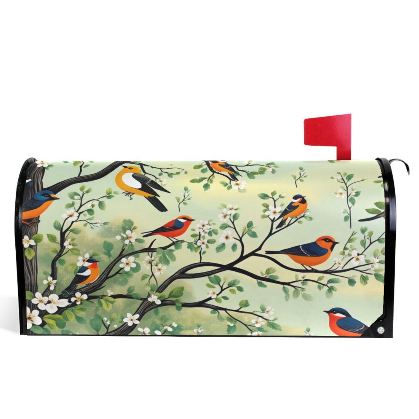 Wamika Spring Flowers Magnetic Mailbox Covers Cherry Blossoms Birds Mailbox Cover Over Size Full Magnet Garden Yard Porch Mail Boxes Cover Holiday Decorations 25" L x 21" W