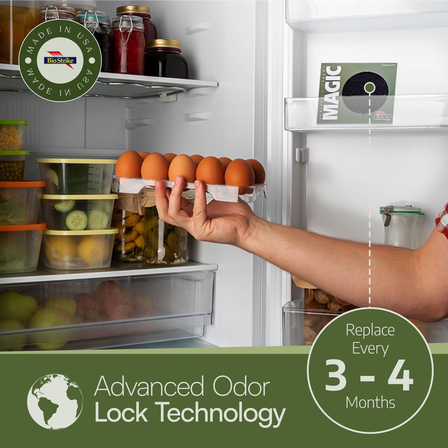 Trash Magic Activated Charcoal Trash Can Odor Eliminator - Peel & Stick Garbage Can Deodorizer - Air Freshener for Fridge, Compost, Drawers & Diaper Pails - Lasts 4 Months - Made in USA (8 Pack)