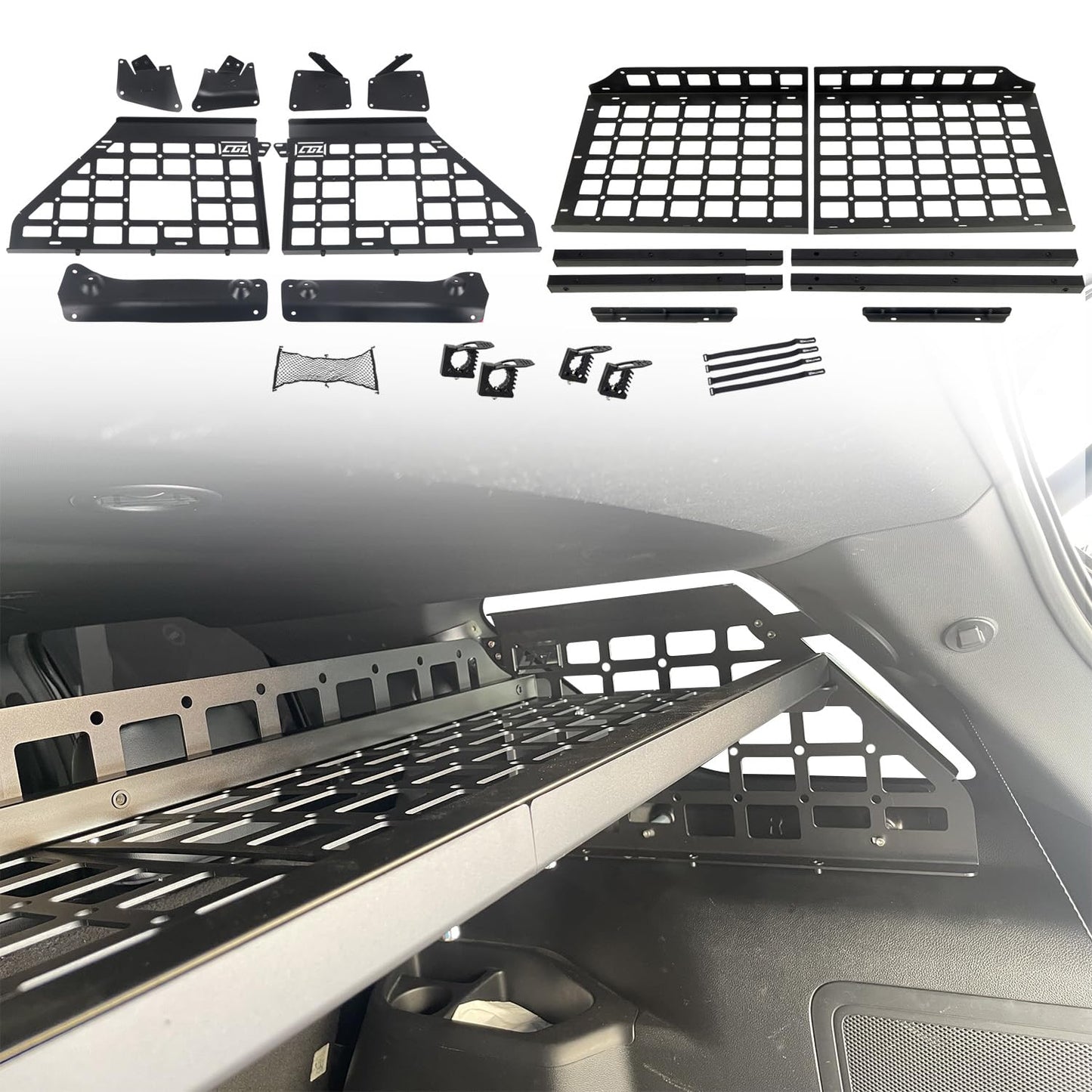 HIGH FLYING 2011-2019 for Ford Explorer Modular Storage Molle Panel System Trunk Shelf Interior Luggage Carrier Rack Trunk Organizer Aluminum (Panels+Shelf)